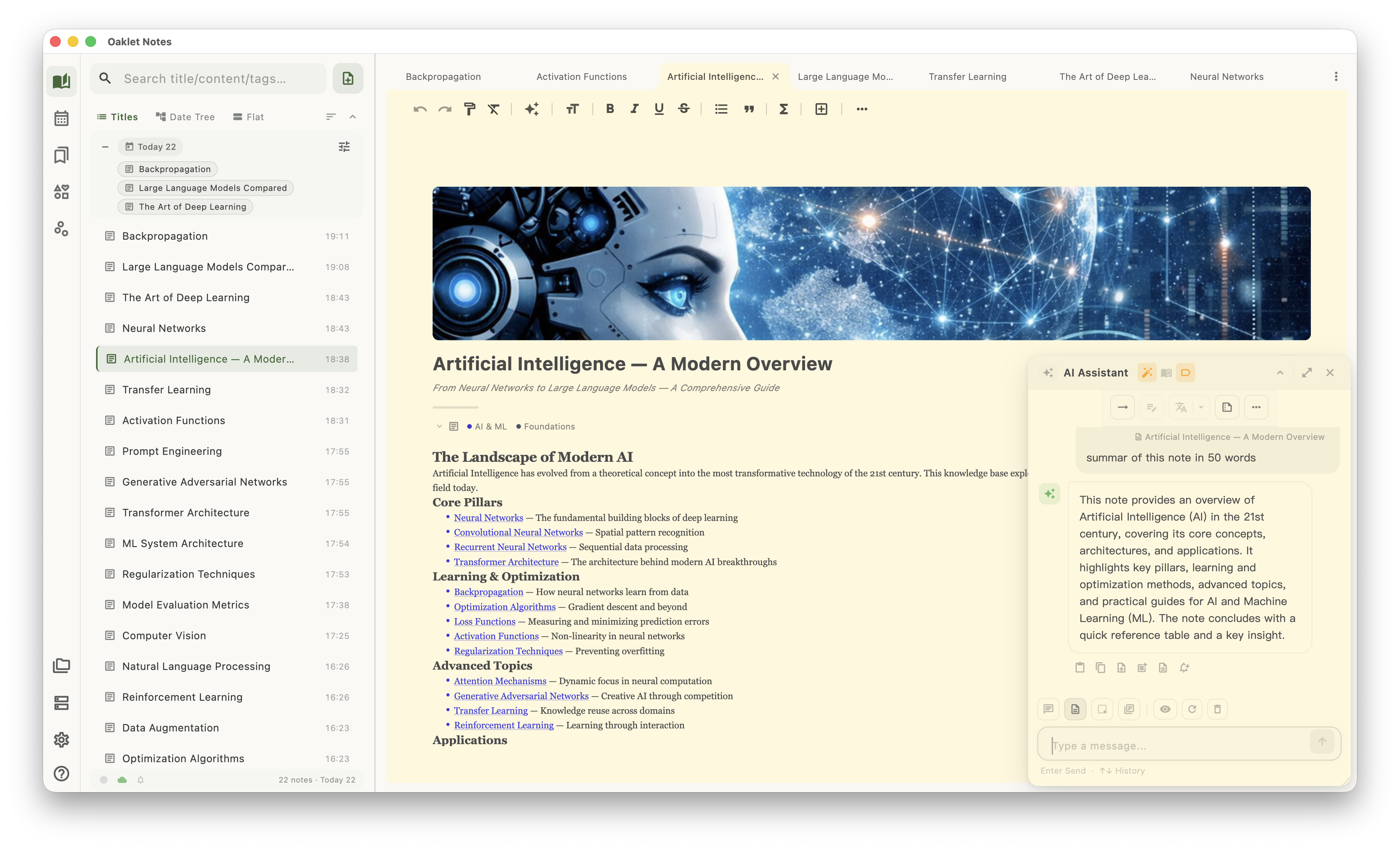 Oaklet Notes — Editor with AI Assistant
